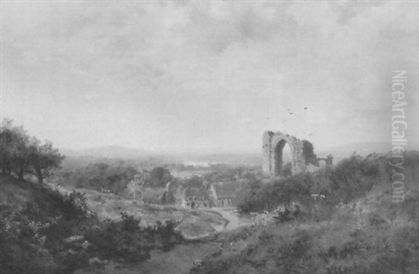 Landscape Environs Of Dale Abbey, Derbyshire Oil Painting by Edmund John Niemann