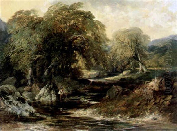 Flusslandschaft Mit Fischer Oil Painting by Edmund John Niemann