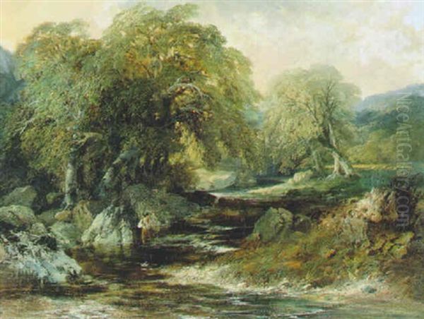 Fluslandschaft Mit Fischer Oil Painting by Edmund John Niemann