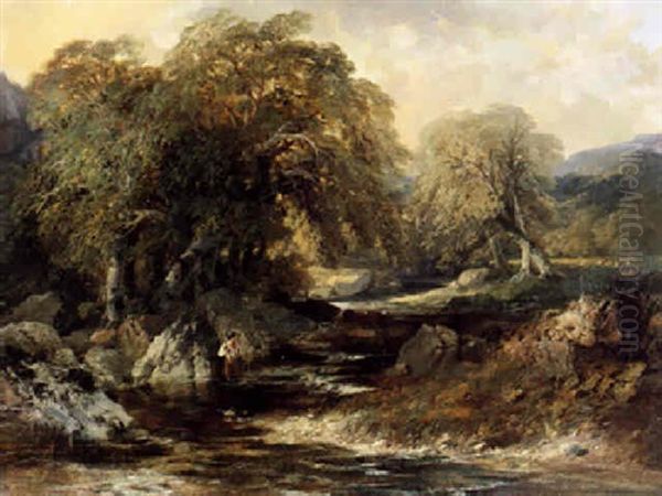 Flusslandschaft Mit Fischer Oil Painting by Edmund John Niemann