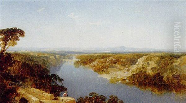 Across A Wooded River Valley, A Bridge Beyond Oil Painting by Edmund John Niemann