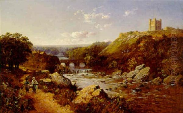 Richmond Castle And The River Swale, Yorkshire Oil Painting by Edmund John Niemann