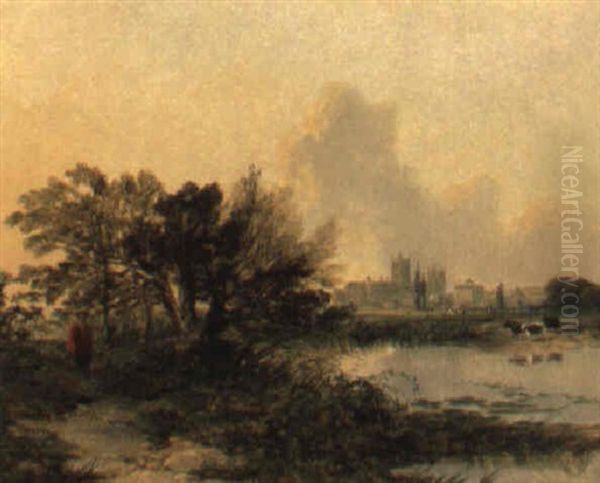 Canterbury From The Water Meadows Oil Painting by Edmund John Niemann