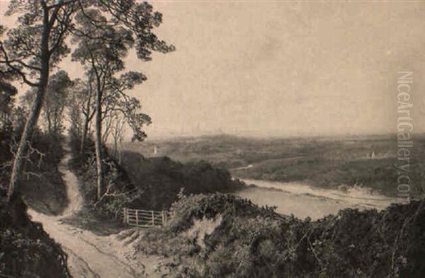 Windsor From Coopers Hill, Rumney Mead And Magna Charles Island Oil Painting by Edmund John Niemann