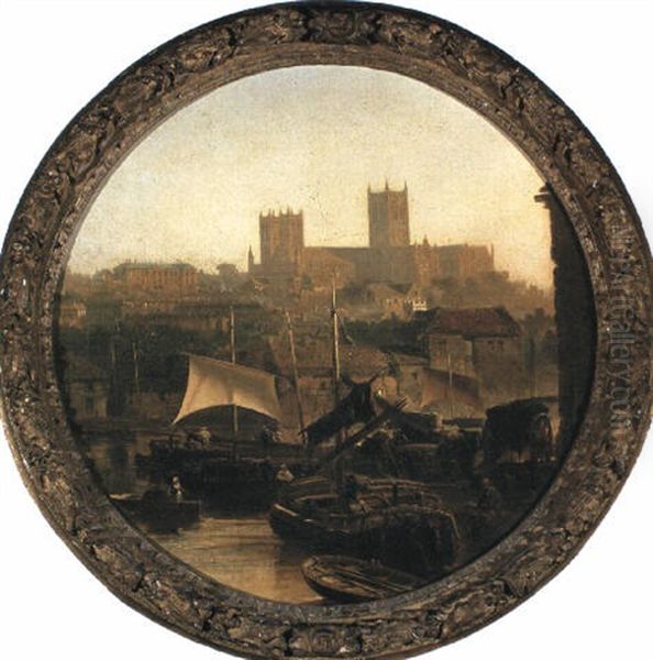 View Of Lincoln Cathedral From The River Witham Oil Painting by Edmund John Niemann