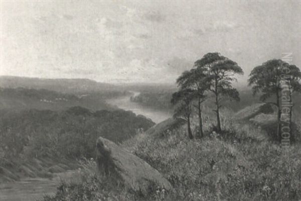 A River Valley Landscape, Yorkshire Oil Painting by Edmund John Niemann