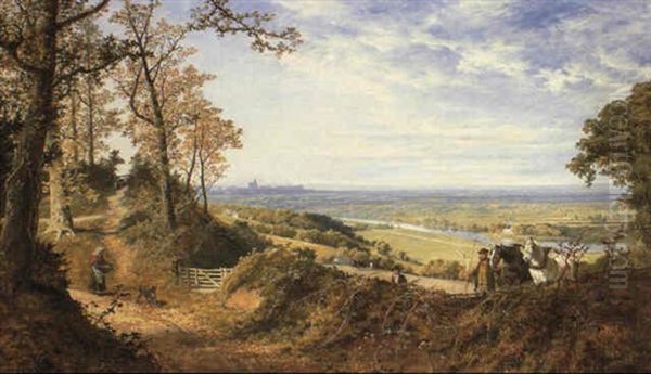 The Thames At Runnymeade From Coopers Hill, Windsor Castle In Distance Oil Painting by Edmund John Niemann