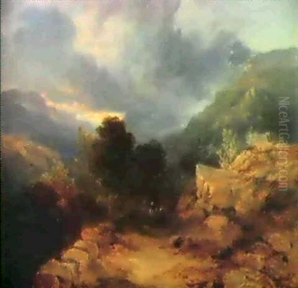 Aufziehendes Gewitter In Gebirgslandschaft Oil Painting by Edmund John Niemann