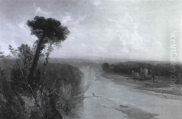 River Valley With A Ruined Castle Oil Painting by Edmund John Niemann