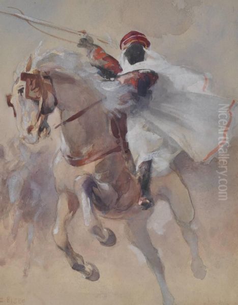 Arab Horseman Oil Painting by Cesare Biseo