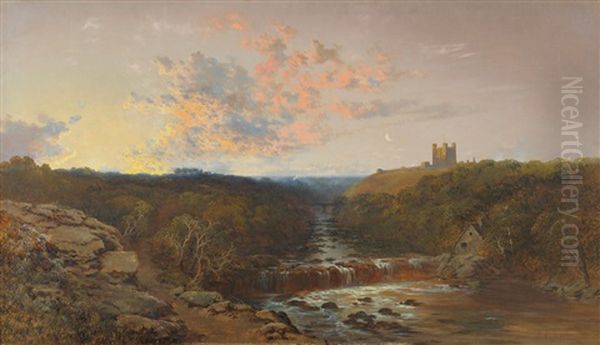 Richmond Castle On The River Swale At Twilight Oil Painting by Edward H. Niemann