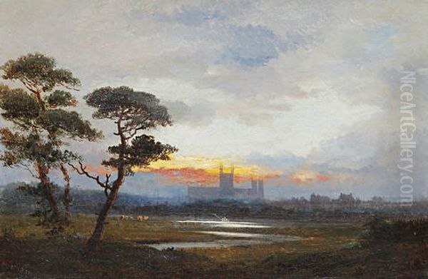 Ely Cathedral At Sunset Oil Painting by Edward H. Niemann