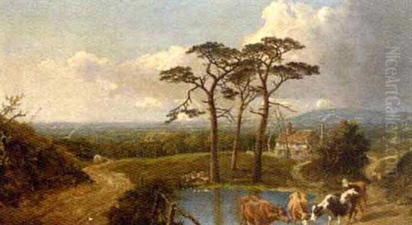 Cattle Watering, Near Knole, Kent Oil Painting by Edward H. Niemann