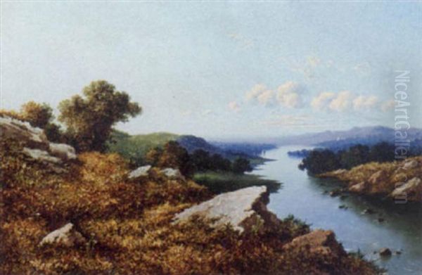 A Wooded River Valley Oil Painting by Edward H. Niemann