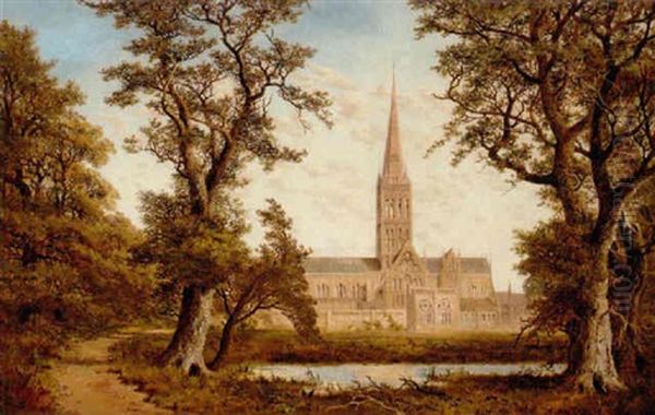 Salisbury Cathedral From The Bishop's Garden Oil Painting by Edward H. Niemann