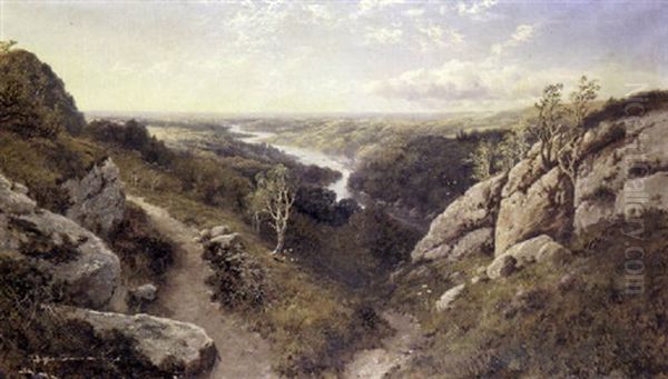 Extensive Landscape With A River Beyond (barden Tower In Nottinghamshire?) Oil Painting by Edward H. Niemann