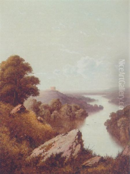 A Wooded River Valley With A Cathedral Beyond Oil Painting by Edward H. Niemann