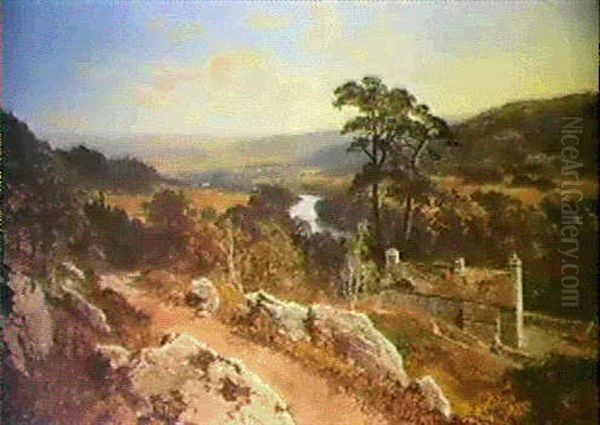 An Extensive River Landscape With A Stone Cottage In The    Foreground Oil Painting by Edward H. Niemann