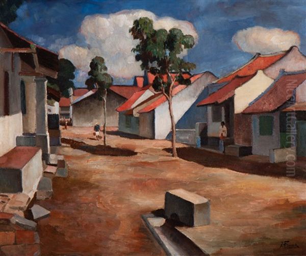 Kampong Scene Oil Painting by Jan Frank Niemantsverdriet