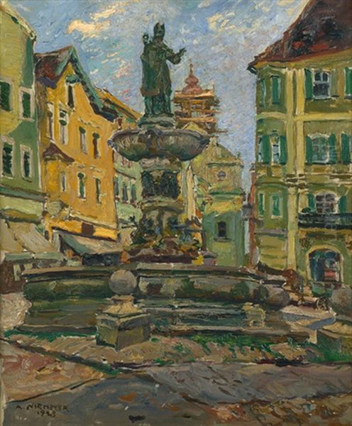 Ansicht Des Willibaldisbrunnens In Eichstatt Oil Painting by Adelbert Niemeyer