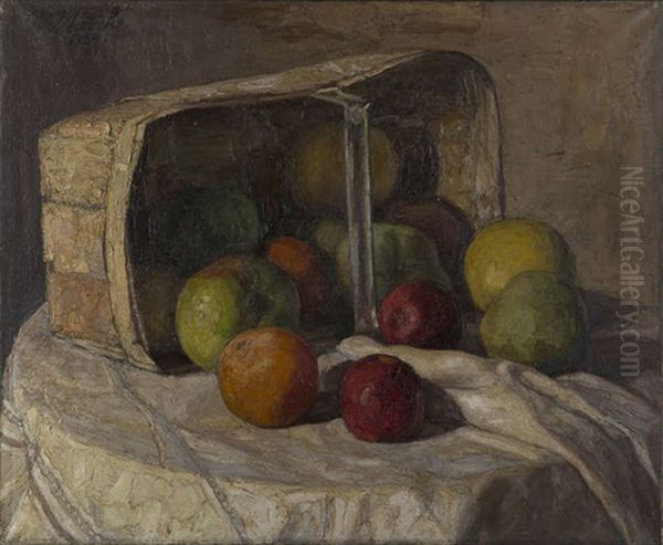 Fruits With Basket Oil Painting by Paul Nietsche