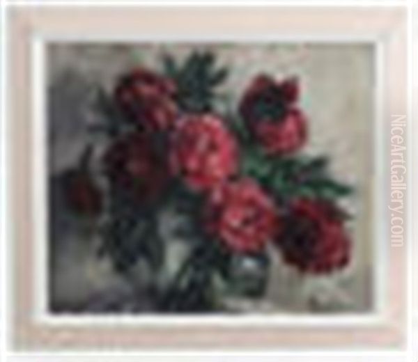 Still Life Of Red Peonies Oil Painting by Paul Nietsche