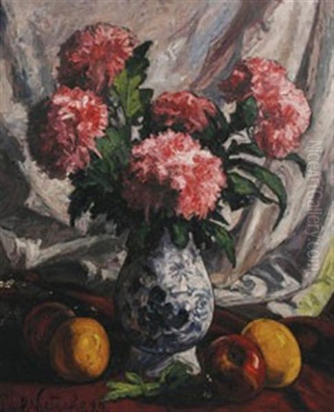 Still Life Of Fruit And Flowers Oil Painting by Paul Nietsche