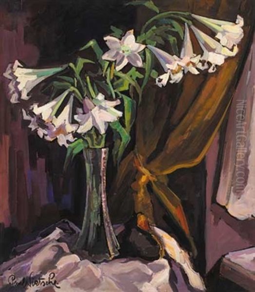 White Lilies Oil Painting by Paul Nietsche