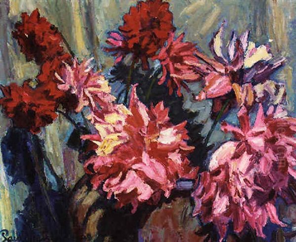 Nine Dahlias Oil Painting by Paul Nietsche