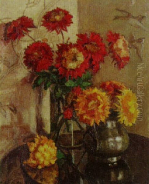 Chrysanthemums Oil Painting by Paul Nietsche