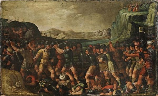 A Battle Scene From The Old Testament Oil Painting by Adriaen van Nieulandt the Elder