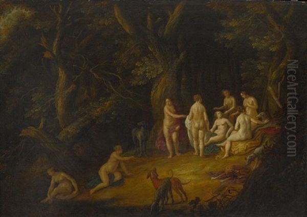 Diana Mit Ihren Nymphen Am Waldteich Oil Painting by Adriaen van Nieulandt the Elder