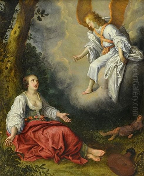 An Angel Saving Hagar And Ishmael Oil Painting by Adriaen van Nieulandt the Elder