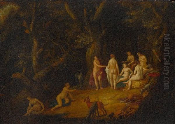 Diana Mit Ihren Nymphen Am Waldteich Oil Painting by Adriaen van Nieulandt the Elder