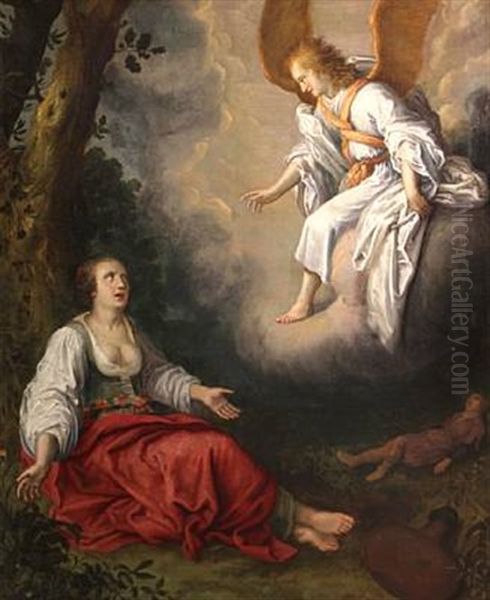 An Angel Saving Hagar And Ishmael Oil Painting by Adriaen van Nieulandt the Elder