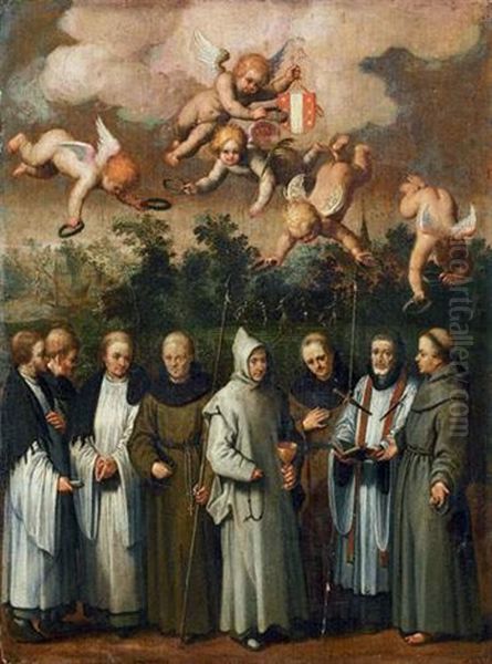 Saint Thomas Beckett Entoure De Moines Oil Painting by Adriaen van Nieulandt the Elder