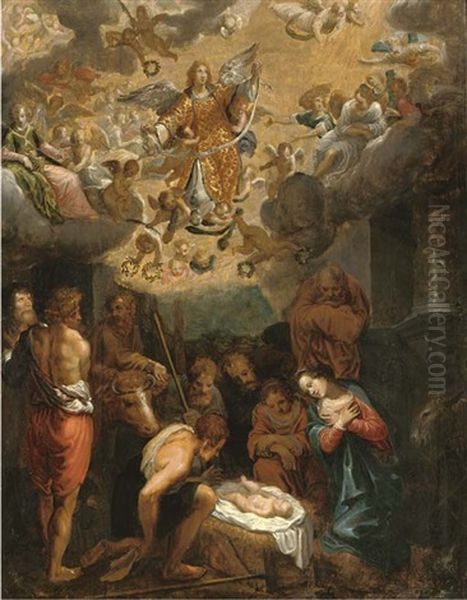 The Adoration Of The Shepherds Oil Painting by Adriaen van Nieulandt the Elder