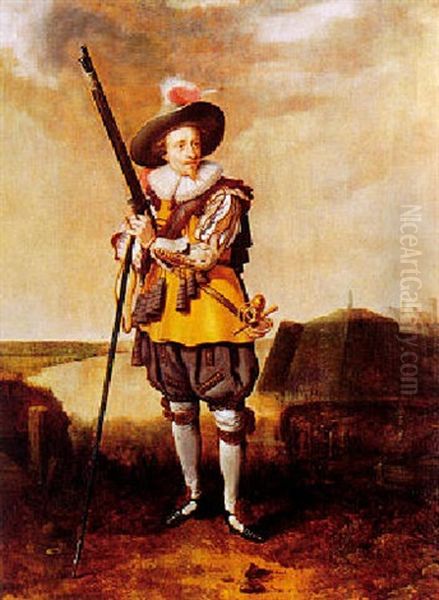 Portrait Of A Member Of The Civic Militia Near Zwolle (ferdinand Van Schuylenburg?) Oil Painting by Adriaen van Nieulandt the Elder