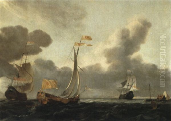 Dutch Shipping In Choppy Seas Oil Painting by Willem van Nieulandt the Elder