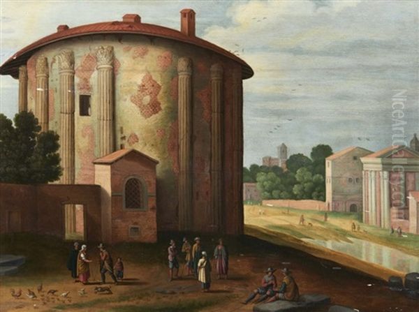 Vue Du Temple D'hercule A Rome Oil Painting by Willem van Nieulandt the Younger