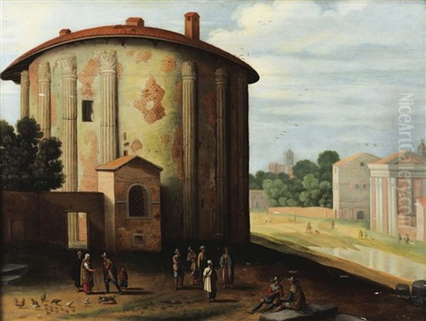 Vue Du Temple D'hercule A Rome Oil Painting by Willem van Nieulandt the Younger