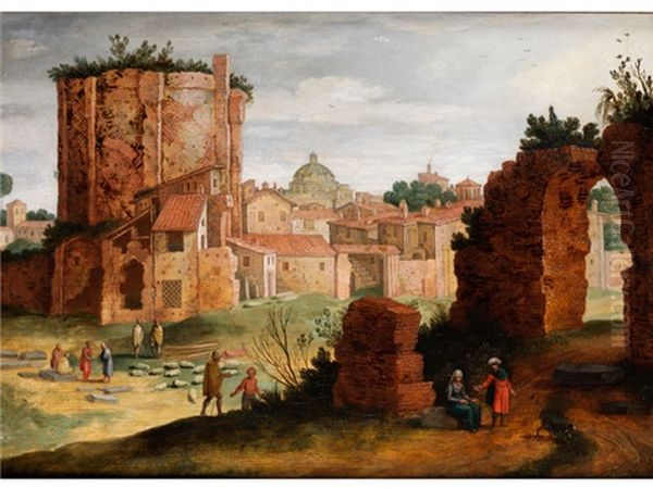 Stadtansicht Mit Romischen Ruinen Und Figurenstaffage Oil Painting by Willem van Nieulandt the Younger