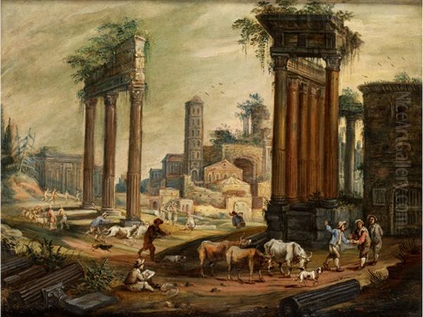 Blick Auf Den Campo Vaccino In Rom Oil Painting by Willem van Nieulandt the Younger