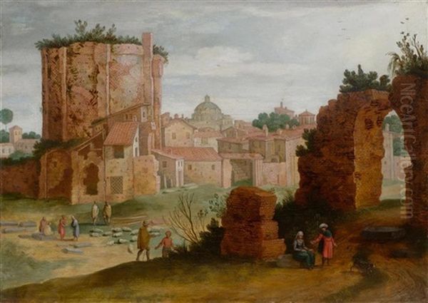 Romische Stadtansicht Mit Ruinen Der Trajansthermen Oil Painting by Willem van Nieulandt the Younger