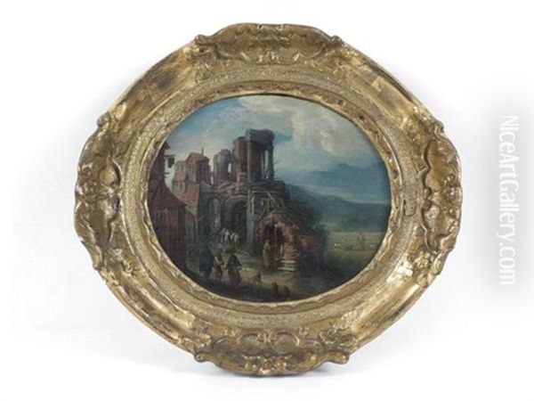 Ruines Antiques Dans Un Village Anime De Promeneurs Oil Painting by Willem van Nieulandt the Younger