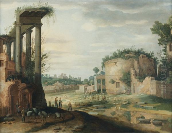 Vue Fantaisiste Du Forum, Animee De Personnages Oil Painting by Willem van Nieulandt the Younger