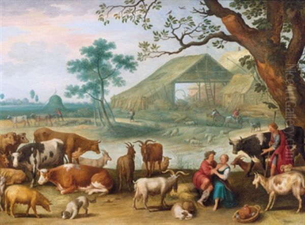 Hirten Mit Herde In Einer Landschaft Oil Painting by Willem van Nieulandt the Younger