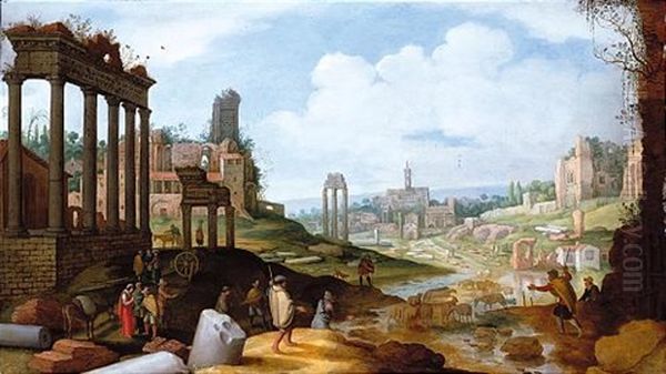 A View Of The Forum Romanum With Shepherds Grazing Their Flocks by Willem van Nieulandt the Younger