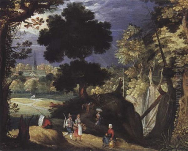 Promeneurs En Foret Oil Painting by Willem van Nieulandt the Younger