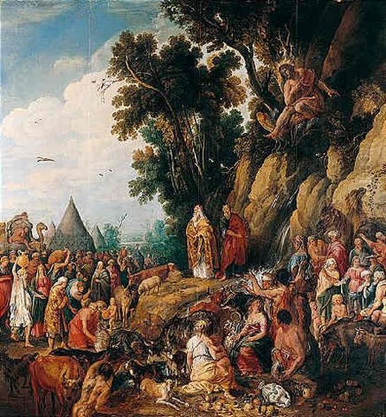 Moses Striking The Rock Oil Painting by Willem van Nieulandt the Younger